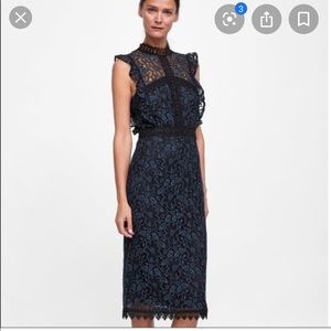 Dark teal blue lace midi dress